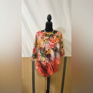 B.L.E.U. Vibrant Floral Asymmetrical Blouse